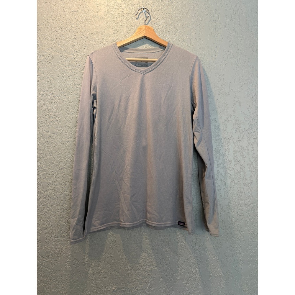 Patagonia Capilene Daily Baselayer Long Sleeve V-Neck Shirt Blue Gray Mens M